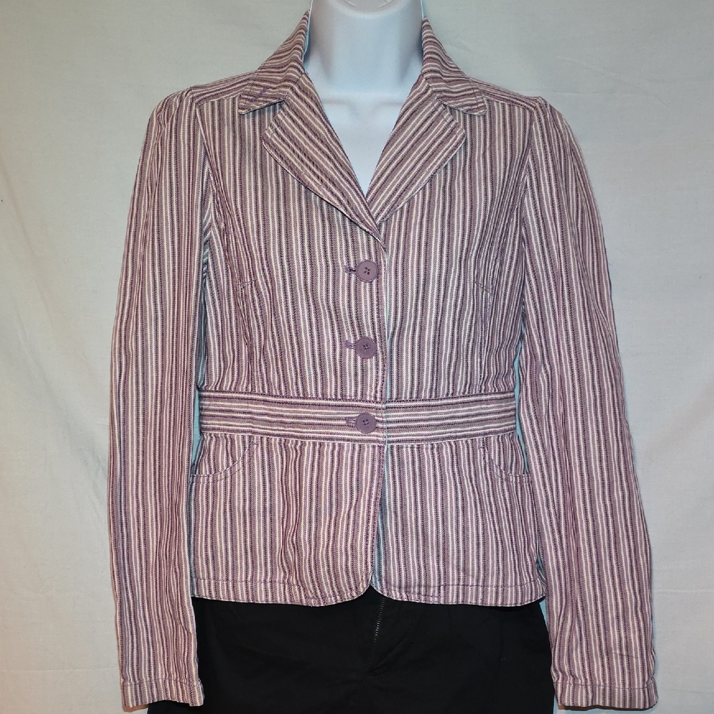 LOFT Striped Blazer - Purple and White